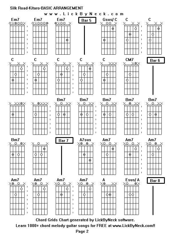 Chord Grids Chart of chord melody fingerstyle guitar song-Silk Road-Kitaro-BASIC ARRANGEMENT,generated by LickByNeck software.